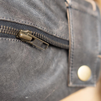 'ol Bobber' | Classic Leather Motorbike Jacket in Distressed Charcoal Brown