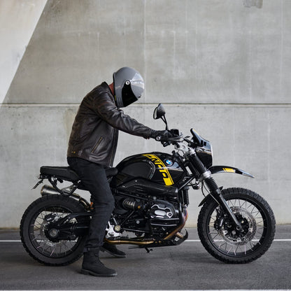 'ol Bobber' | Classic Leather Motorbike Jacket | Distressed Charcoal Brown Full Grain Leather