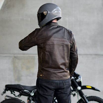 'ol Bobber' | Classic Leather Motorbike Jacket | Distressed Charcoal Brown Full Grain Leather